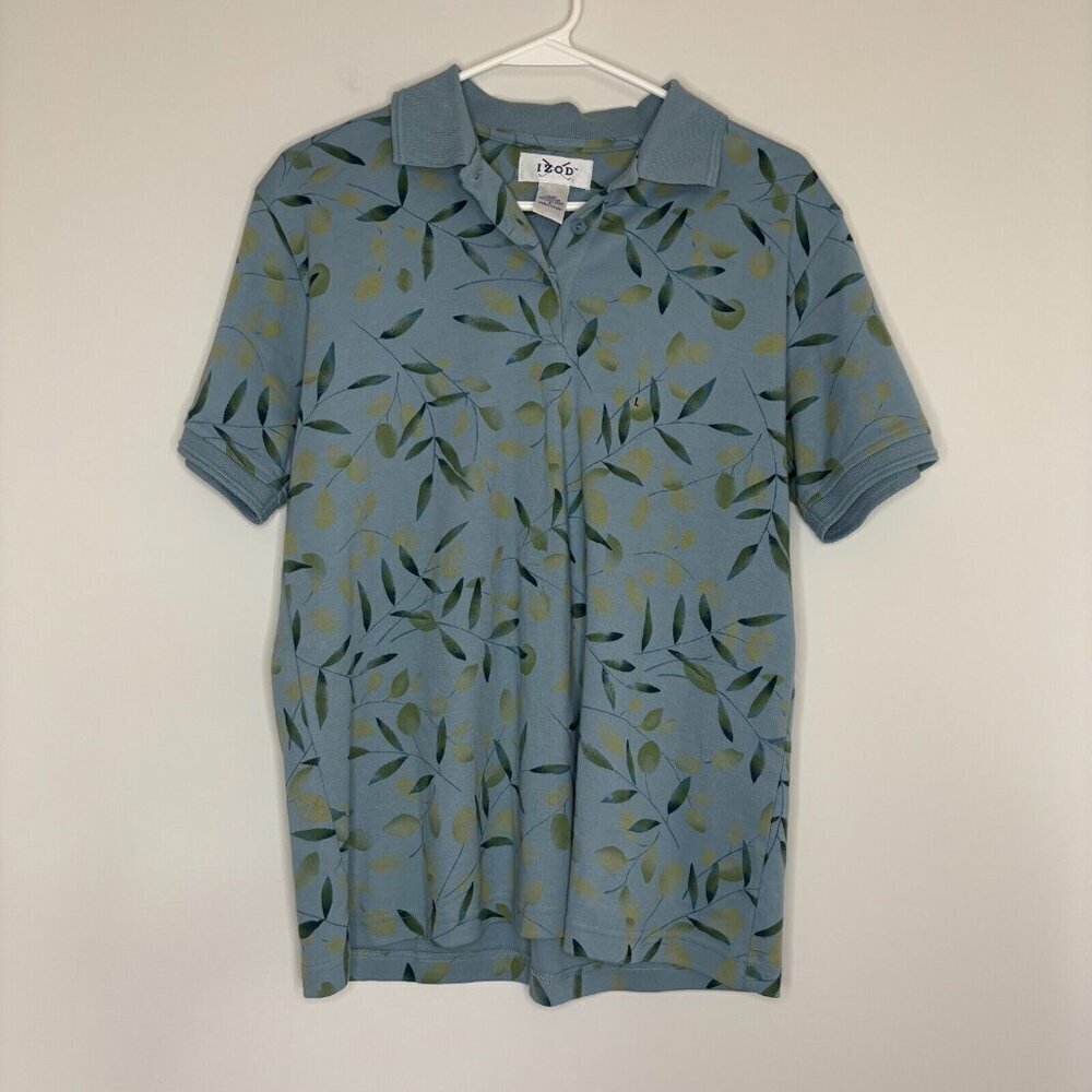 IZOD NWOT Ladies Golf Polo Blue Tan Short Sleeve Size Large Collared Button